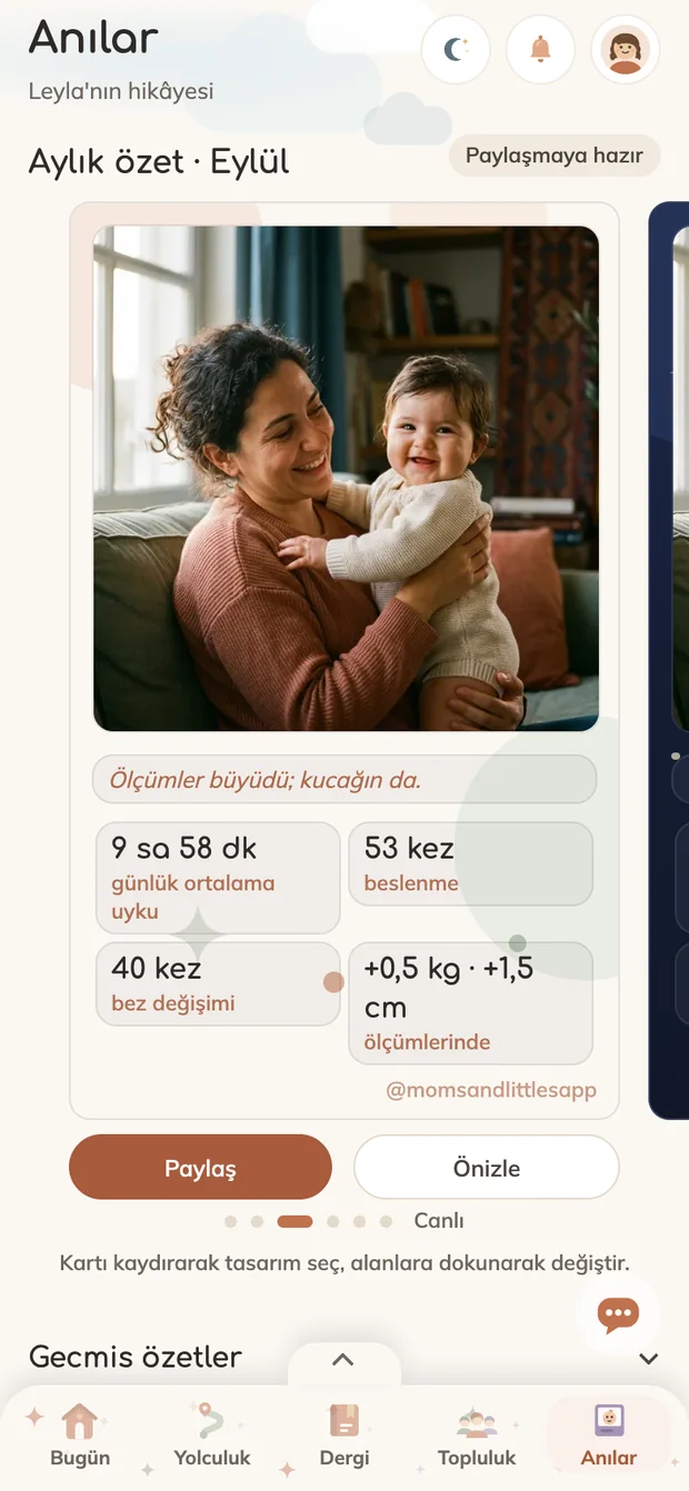 Anılar ekranı: Leyla'nın ayı fotoğraf ve kayıtlarla tek kartta